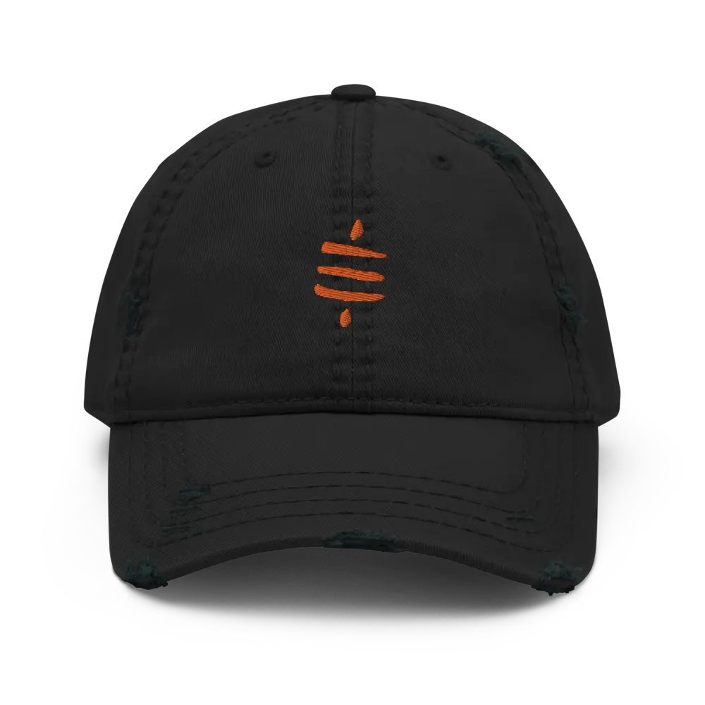 bitcoin hat - sats symbol orange embroidery - front view - black