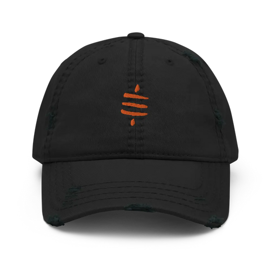 bitcoin hat - sats symbol orange embroidery - front view - black