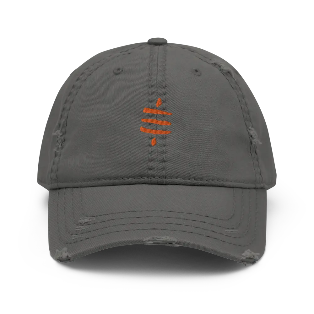 bitcoin hat - sats symbol orange embroidery - front view - grey