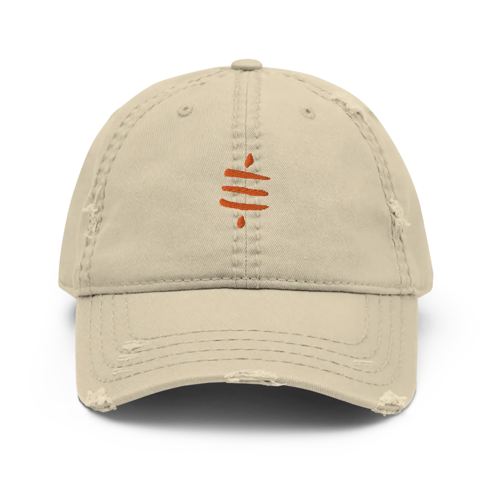 bitcoin hat - sats symbol orange embroidery - front view - khaki
