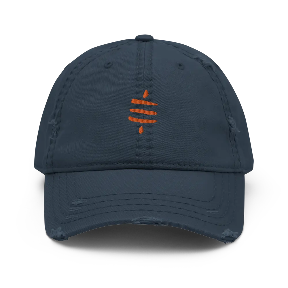 bitcoin hat - sats symbol orange embroidery - front view - navy