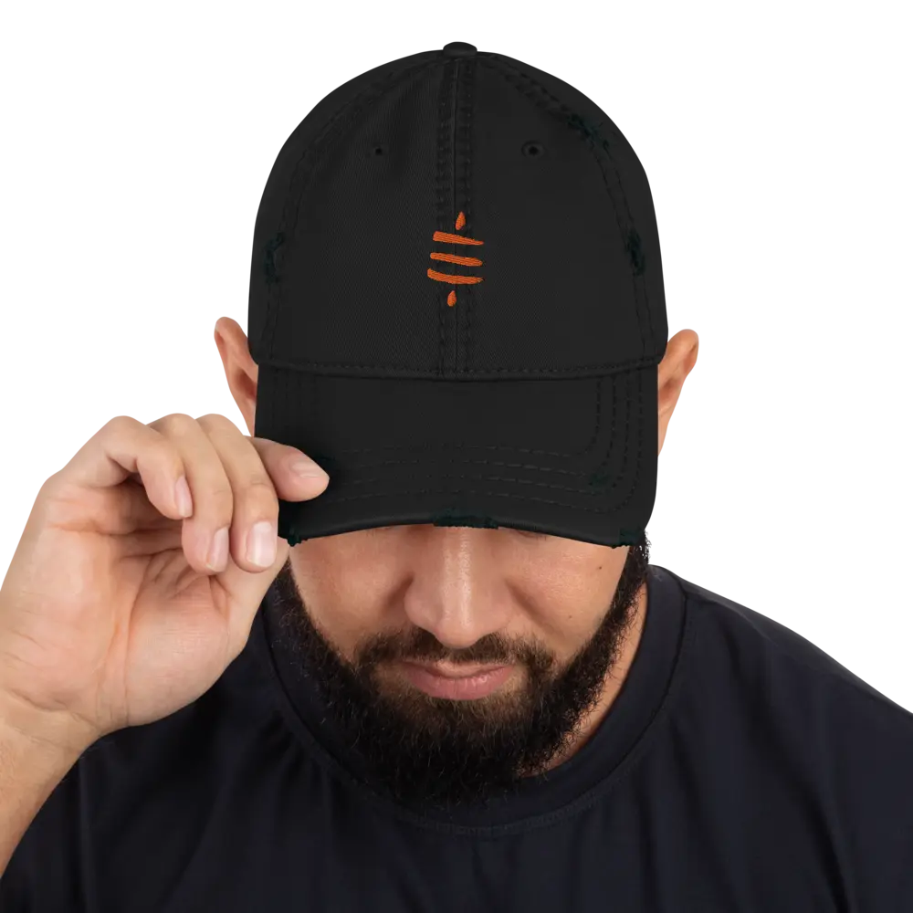 bitcoin hat - sats symbol front - on model - orange embroidery - black