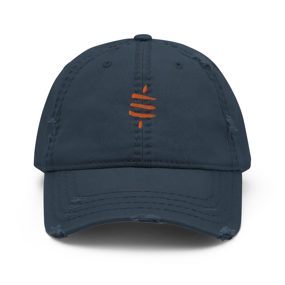 bitcoin hat - sats symbol front orange embroidery - navy