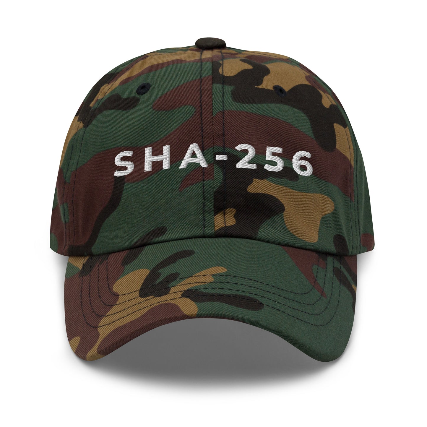 bitcoin hat - sha-256 - front view - camo