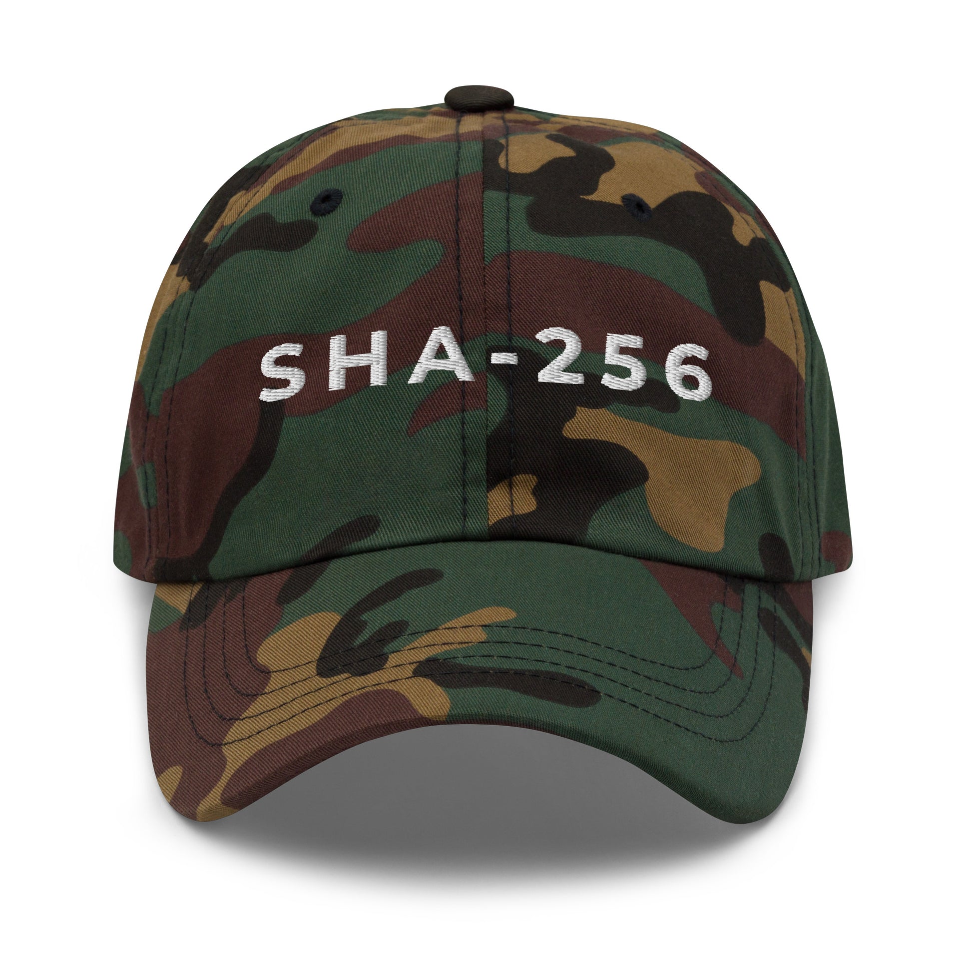 bitcoin hat - sha-256 - front view - camo