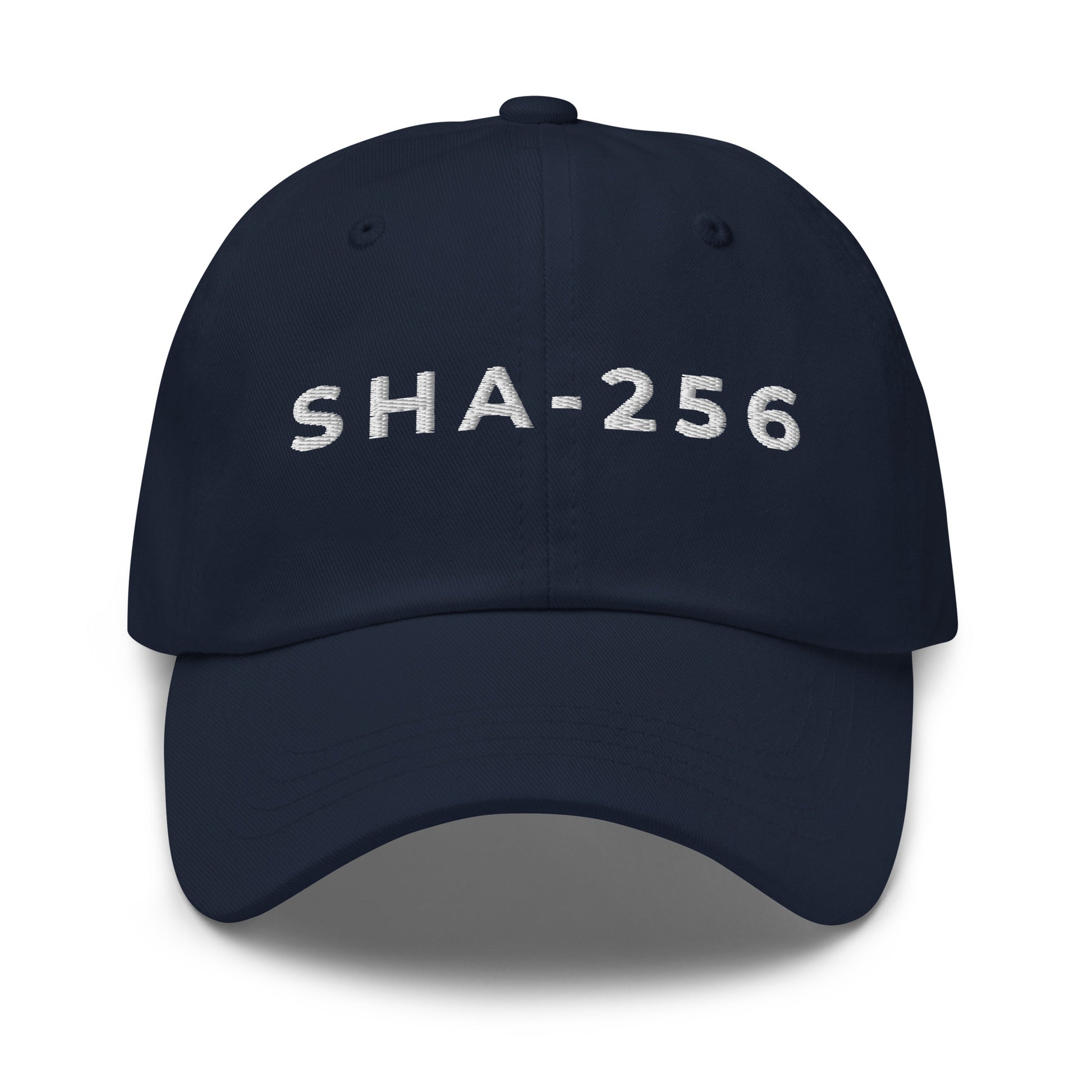 bitcoin hat - sha-256 - front view - navy
