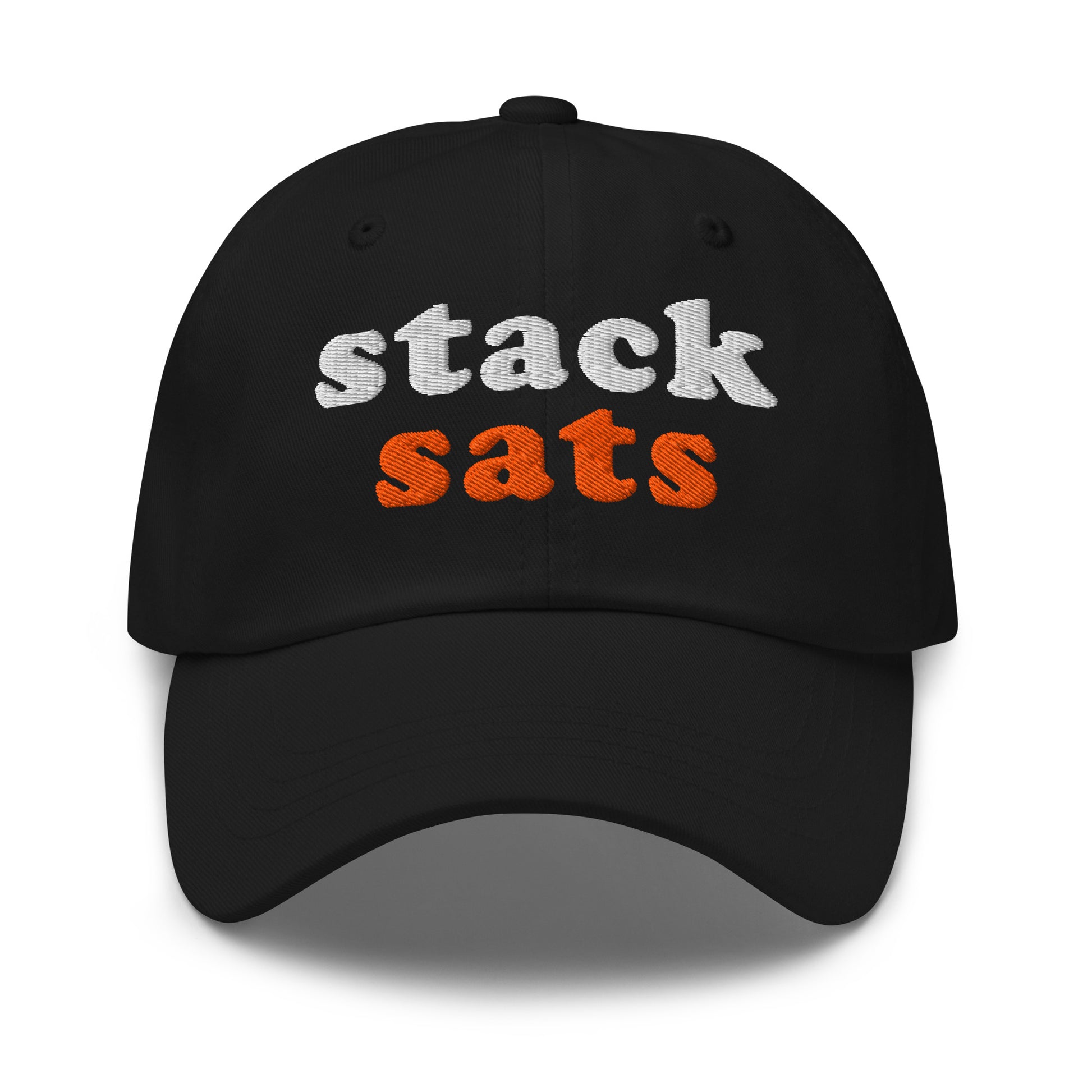 bitcoin hat - stack sats - front view - black