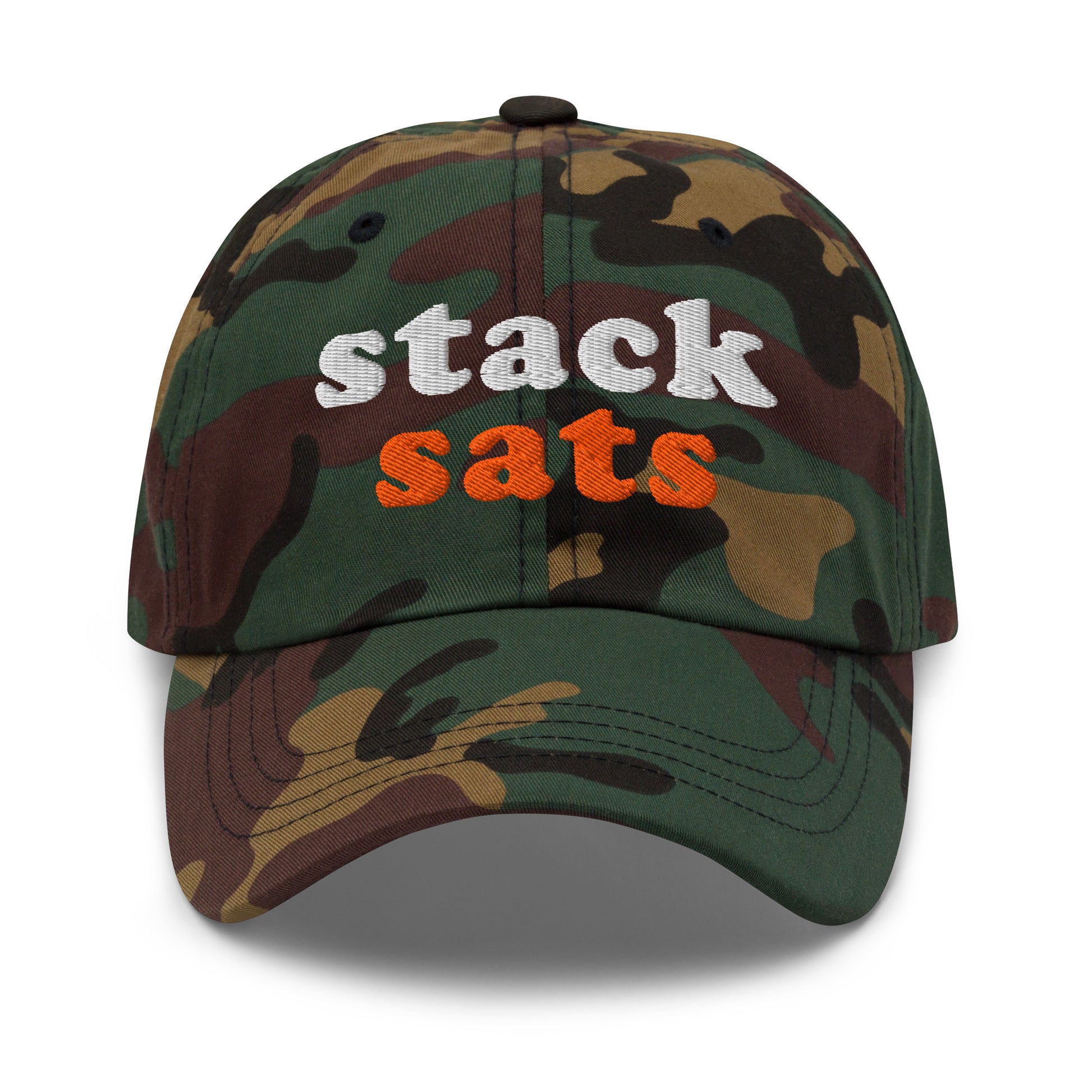 bitcoin hat - stack sats - front view - camo