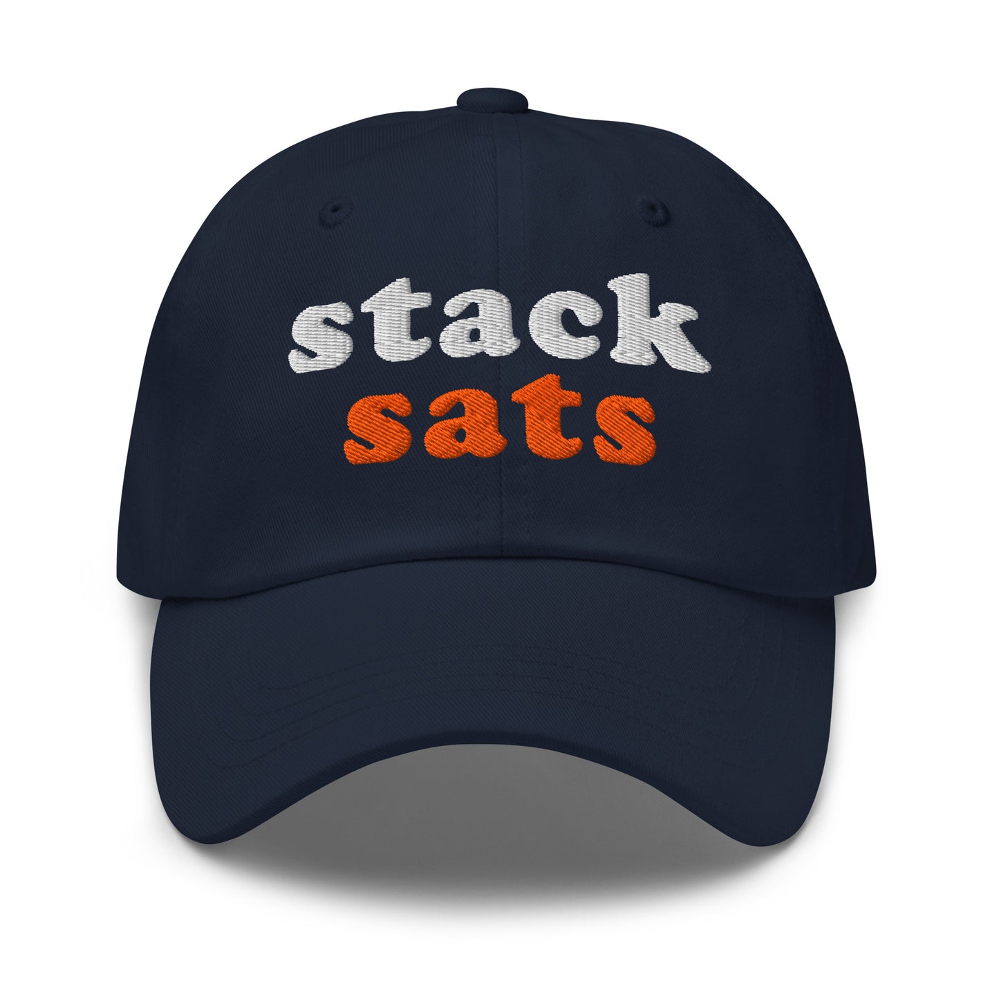 bitcoin hat - stack sats - front view - navy blue