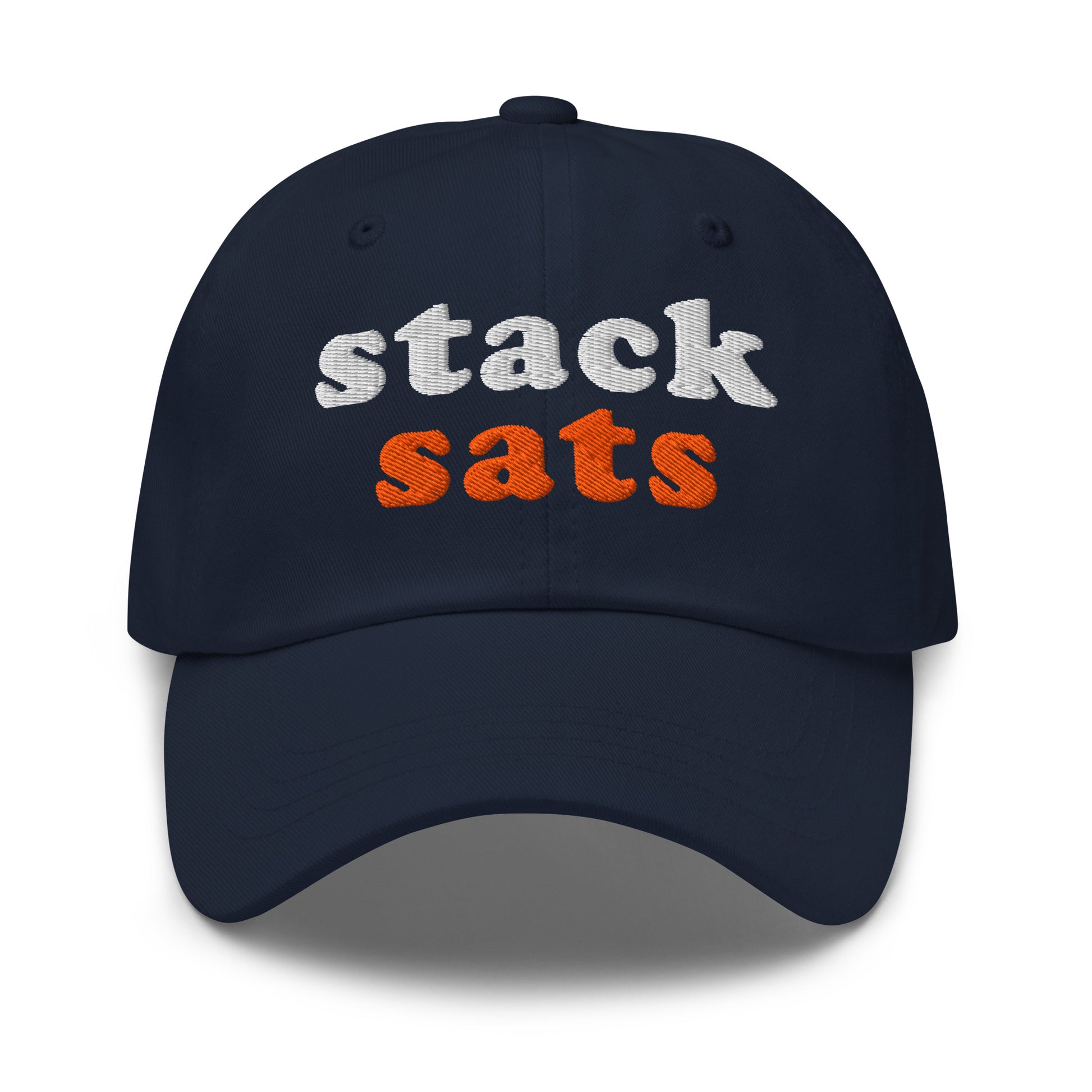 bitcoin hat - stack sats - front view - navy blue