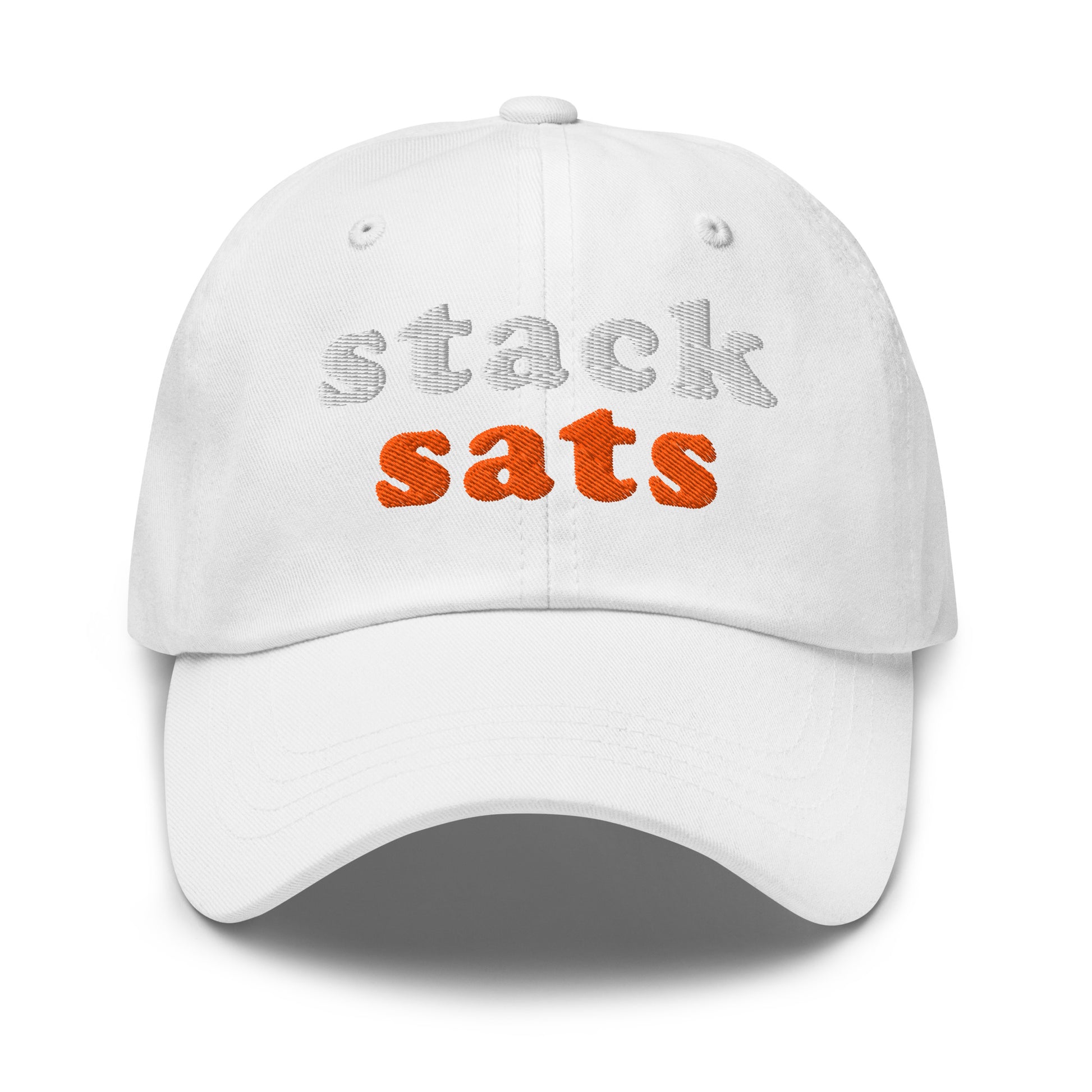 bitcoin hat - stack sats - front view - white