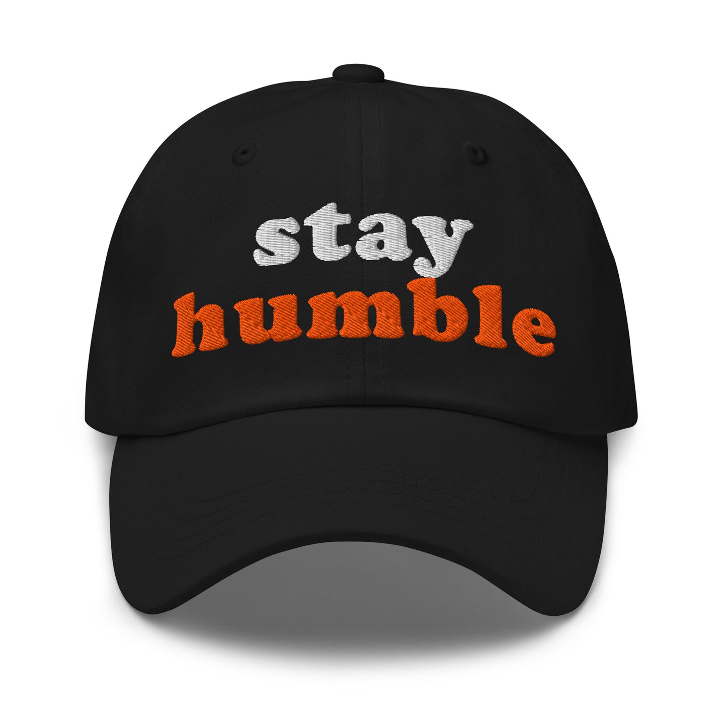 bitcoin hat - stay humble - front view - black