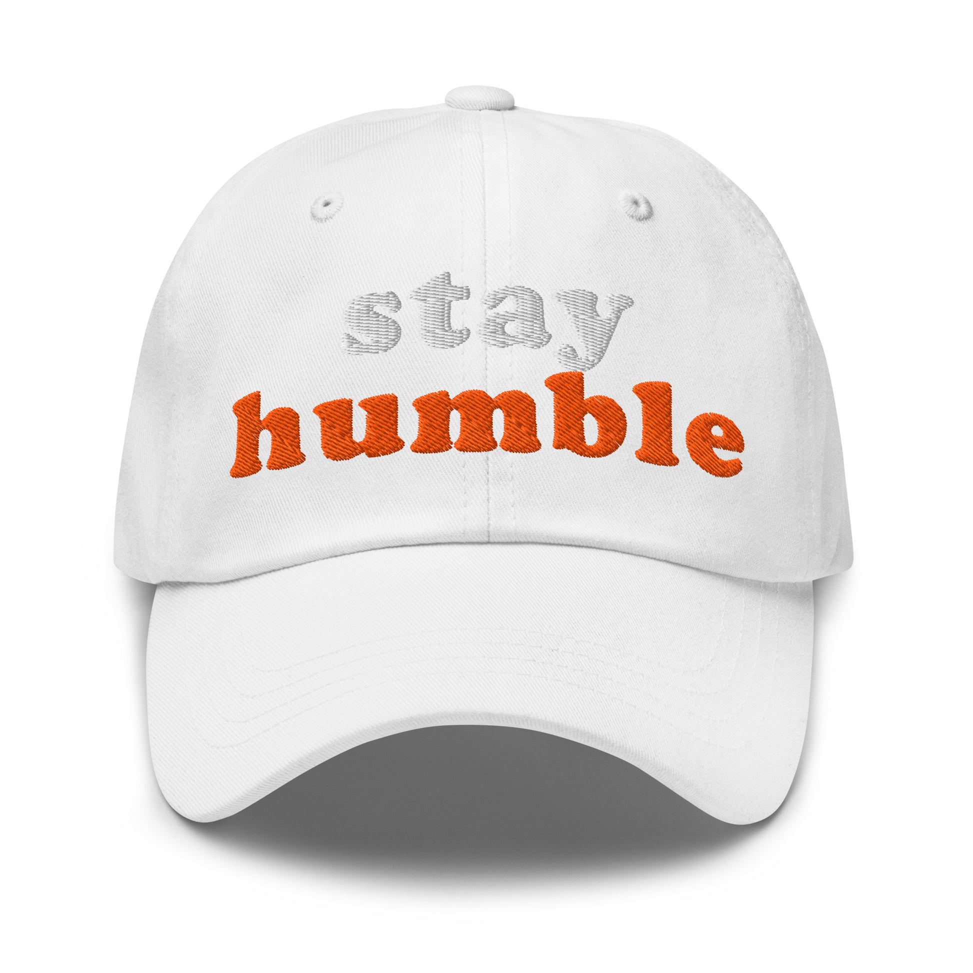 bitcoin hat - stay humble - front view - white