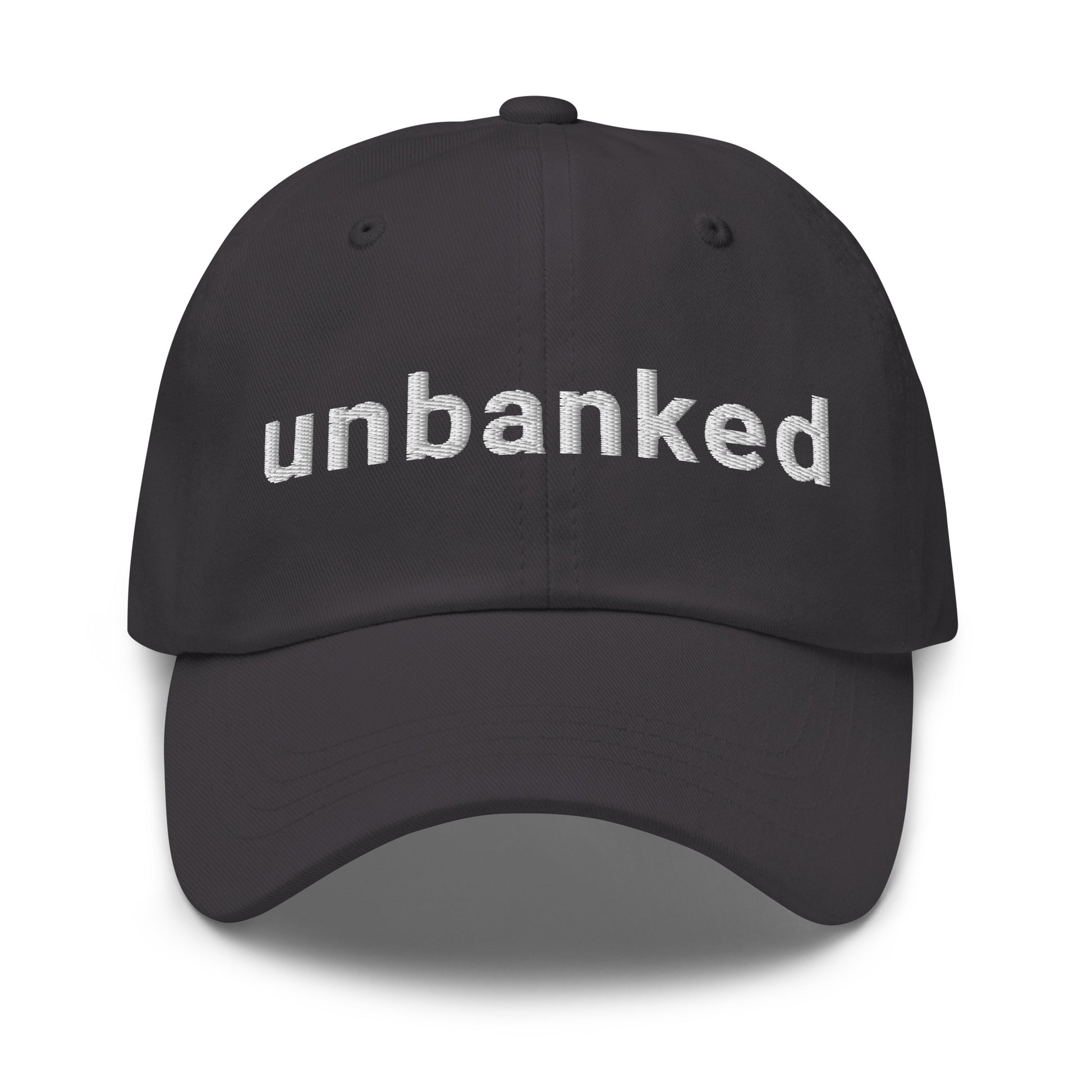 bitcoin hat - unbanked - front view - grey