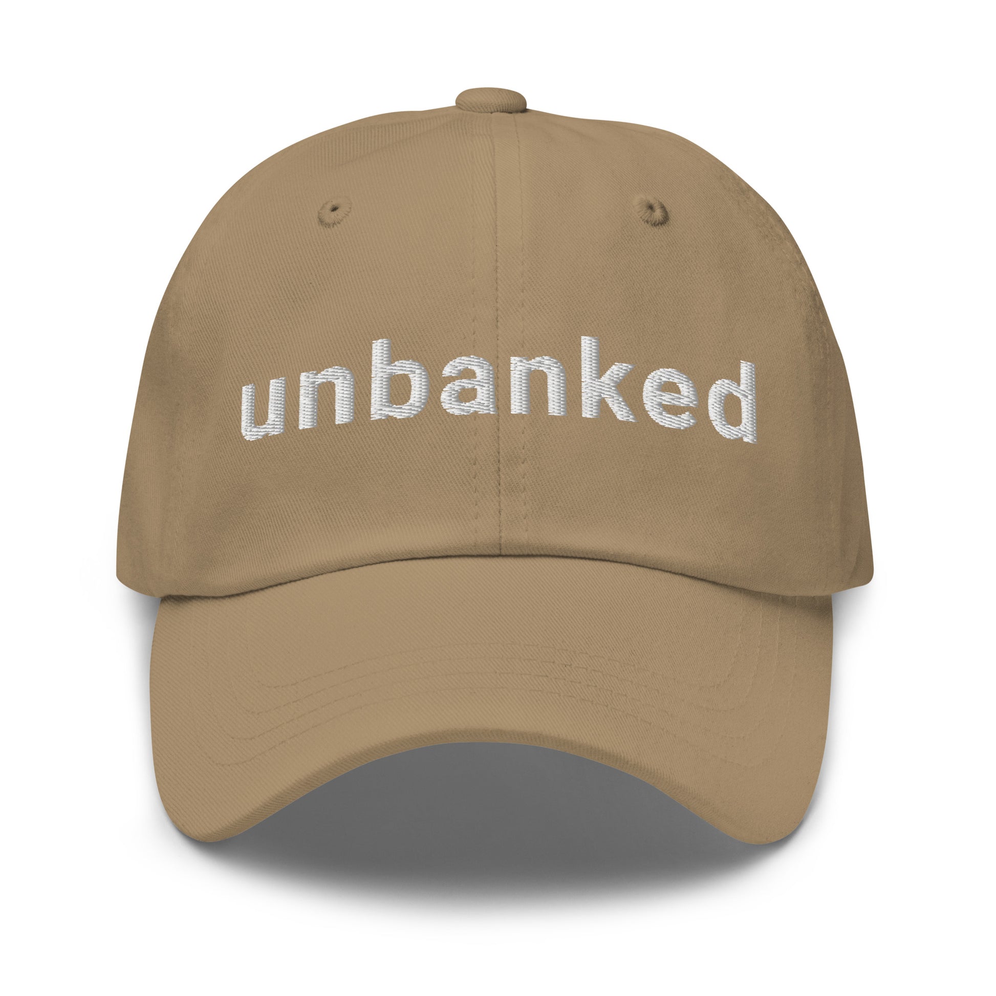 bitcoin hat - unbanked - front view - khaki