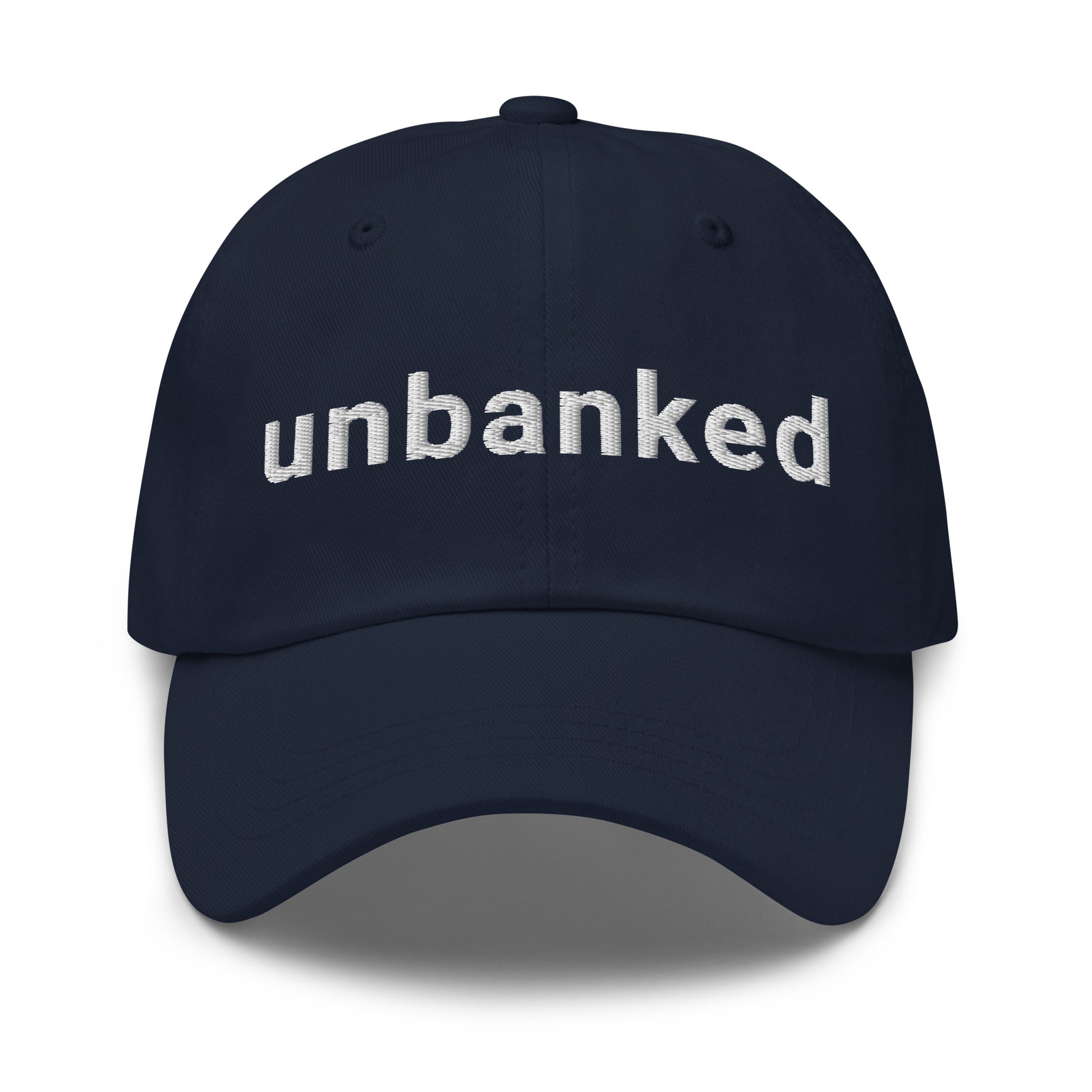 bitcoin hat - unbanked - front view - navy