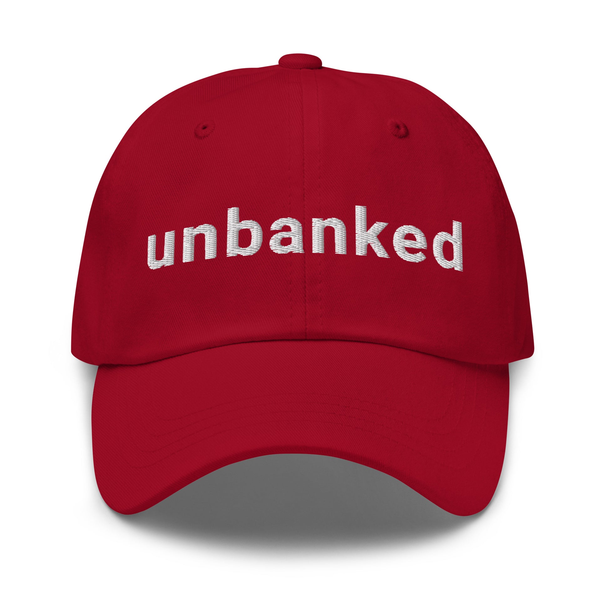 bitcoin hat - unbanked - front view - red