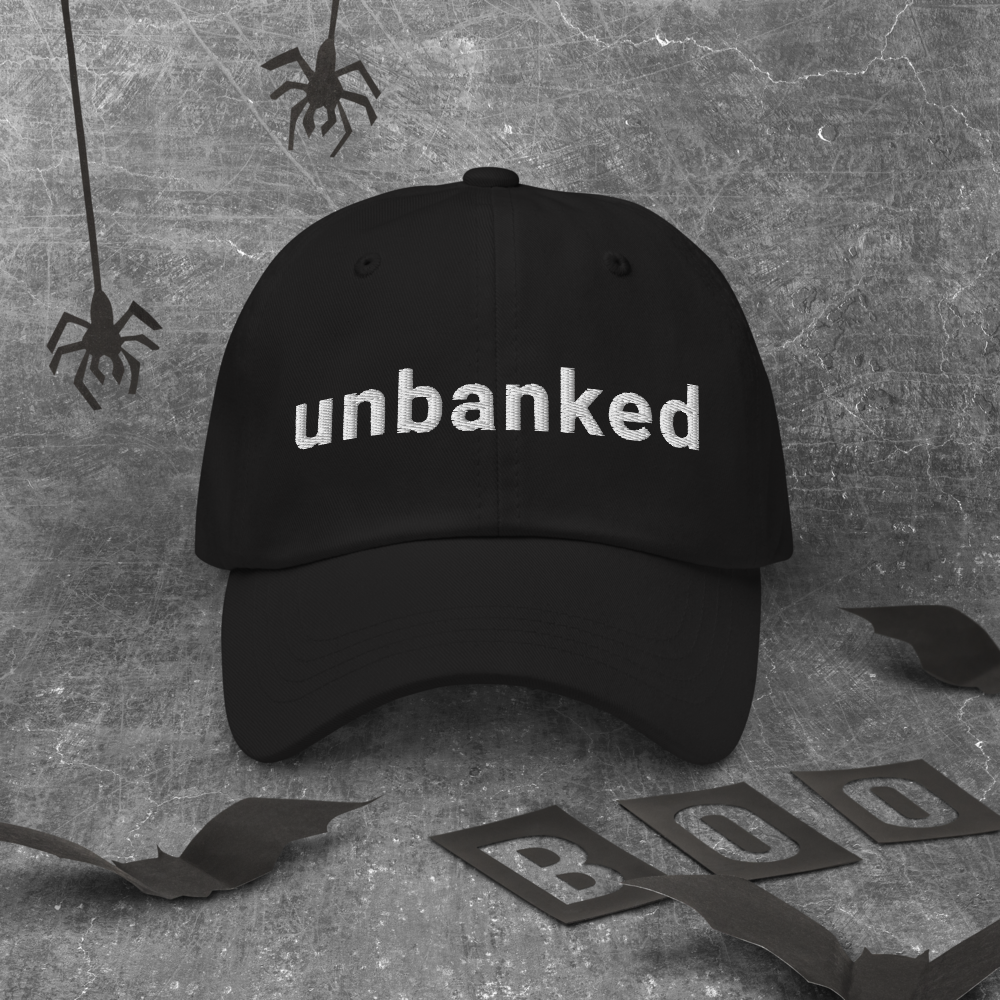 bitcoin hat - unbanked - halloween setting - black