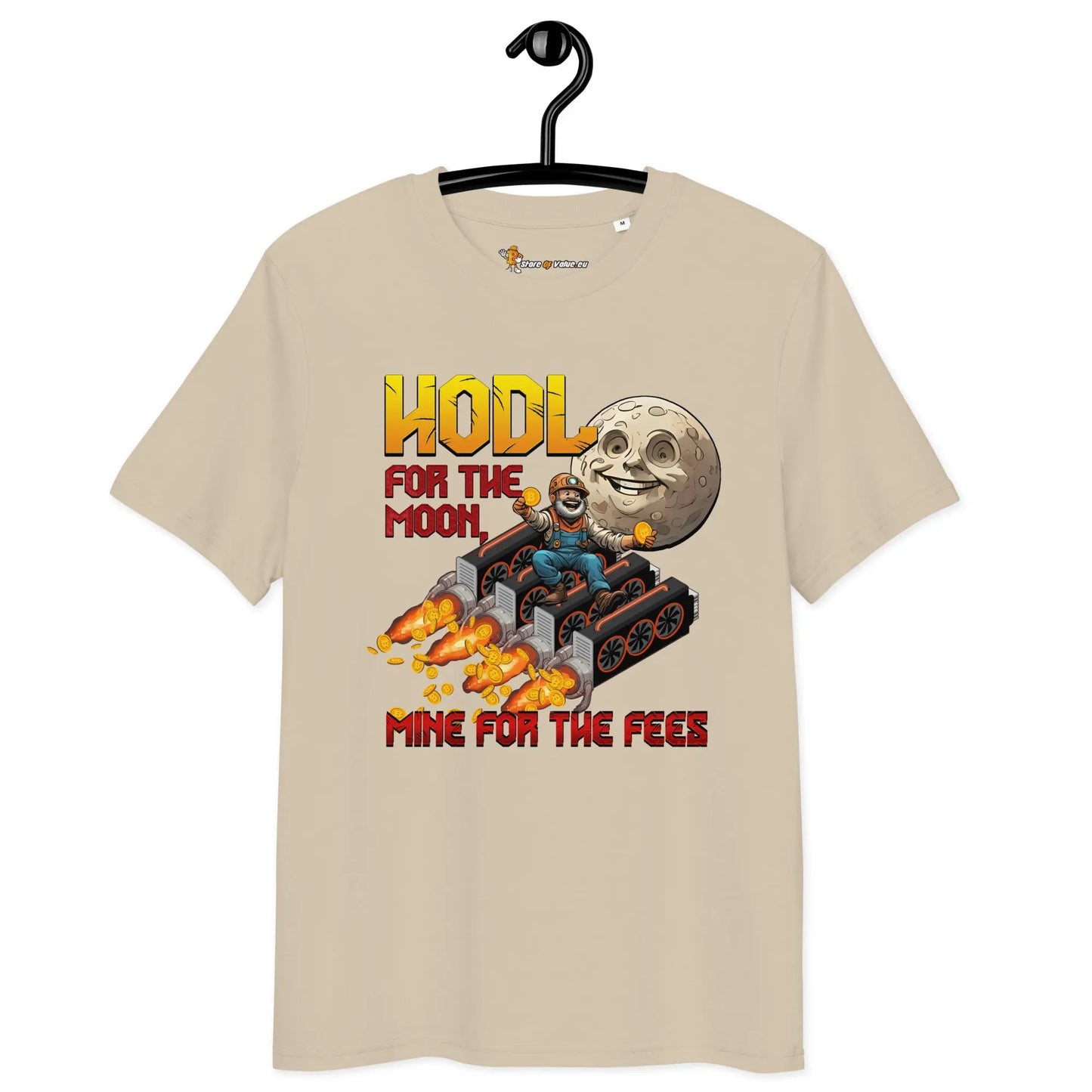 Bitcoin T-Shirt – HODL For The Moon -on hanger - beige