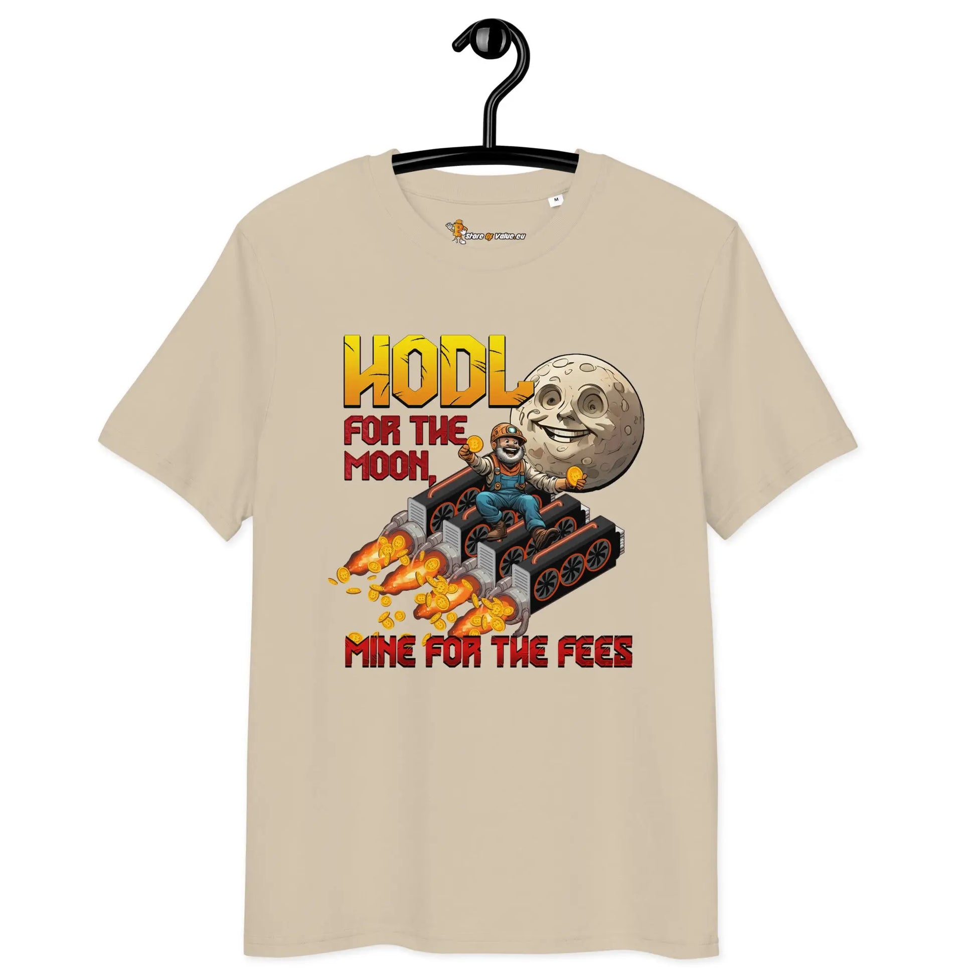 Bitcoin T-Shirt – HODL For The Moon -on hanger - beige