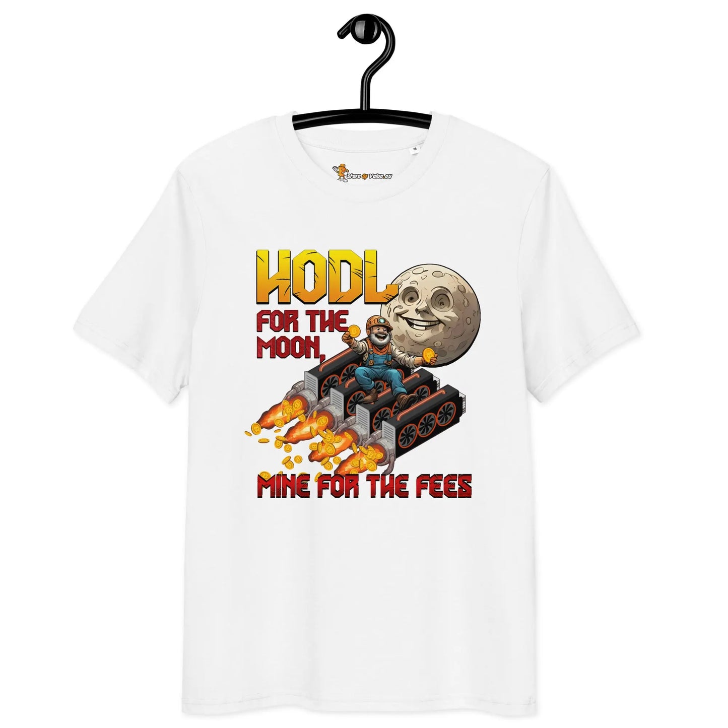Bitcoin T-Shirt – HODL For The Moon -on hanger - white