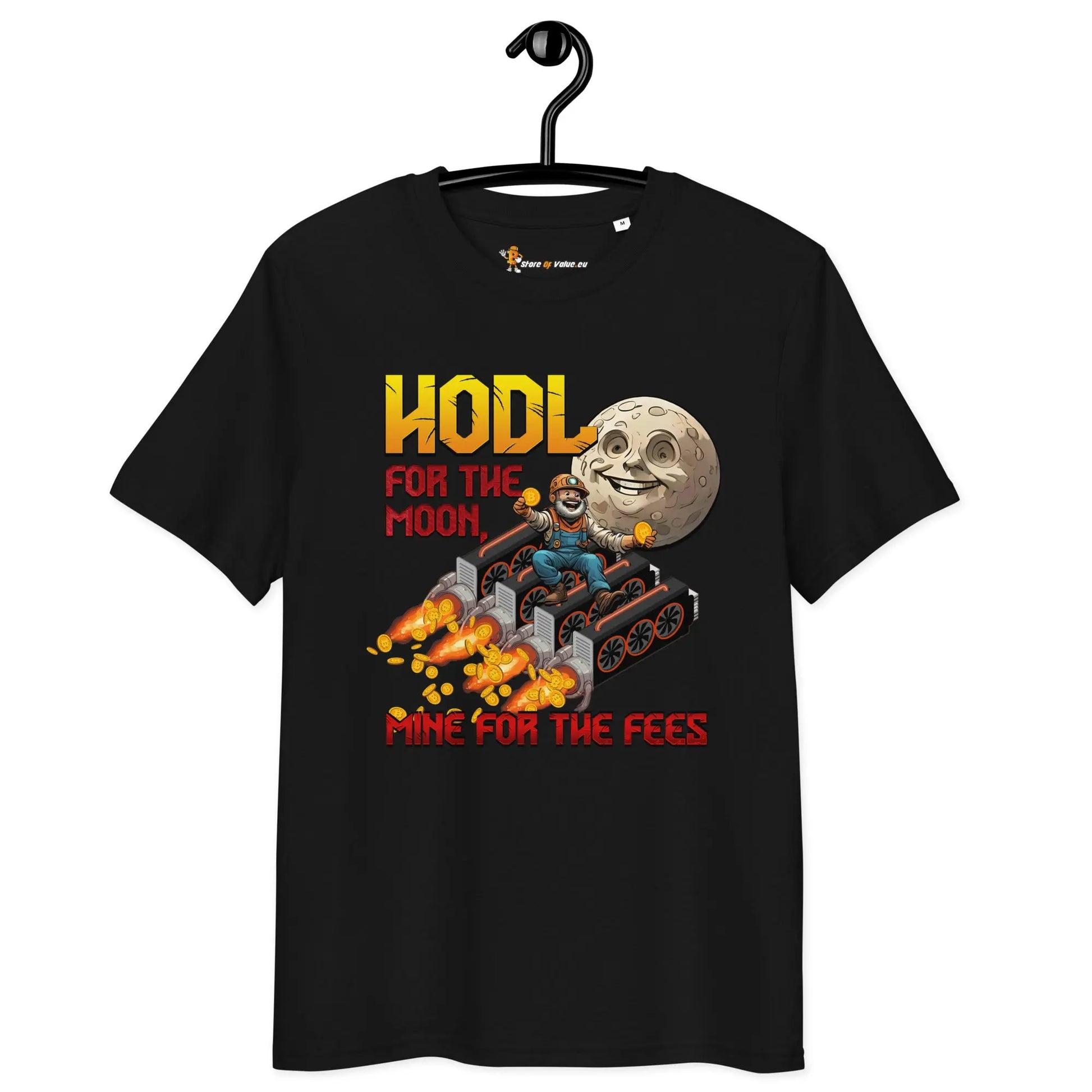 Bitcoin T-Shirt – HODL For The Moon -on hanger - black
