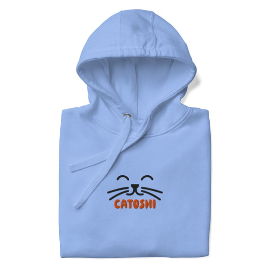 bitcoin hoodie - catoshi - front view - carolina blue