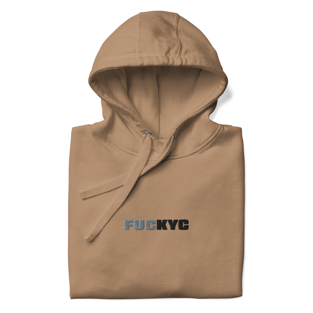 bitcoin hoodie - fuckyc - front view - latte