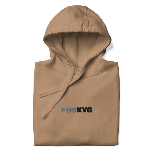 bitcoin hoodie - fuckyc - front view - latte
