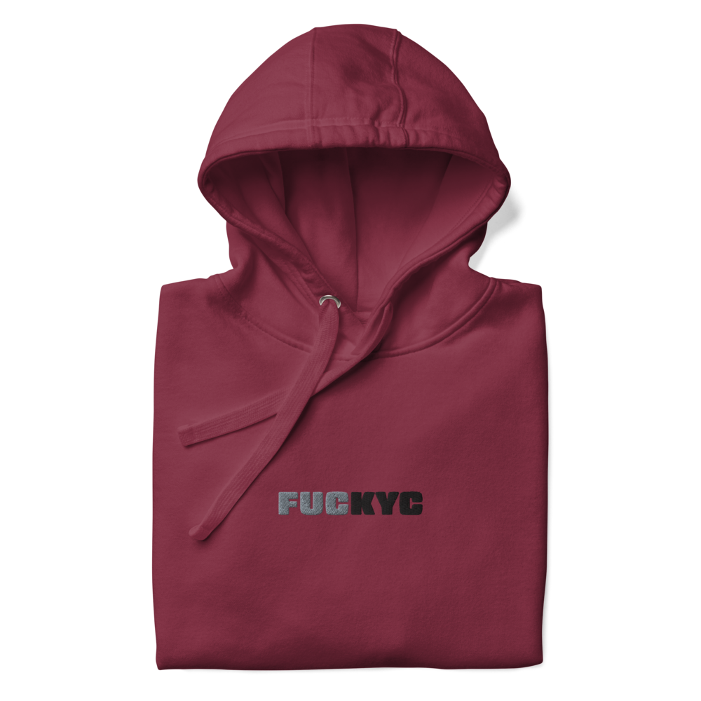 bitcoin hoodie - fuckyc - front view - maroon