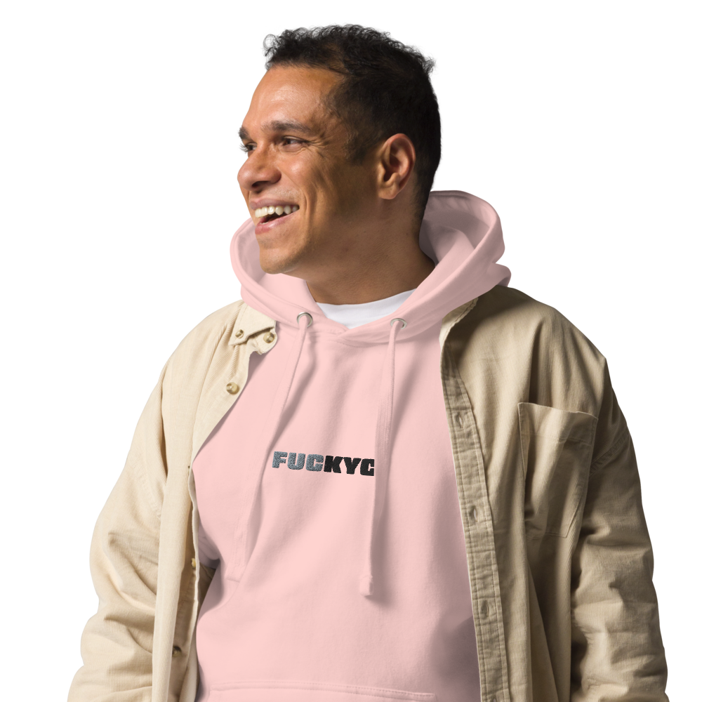 bitcoin hoodie - fuckyc - lifestyle outdoor - pink