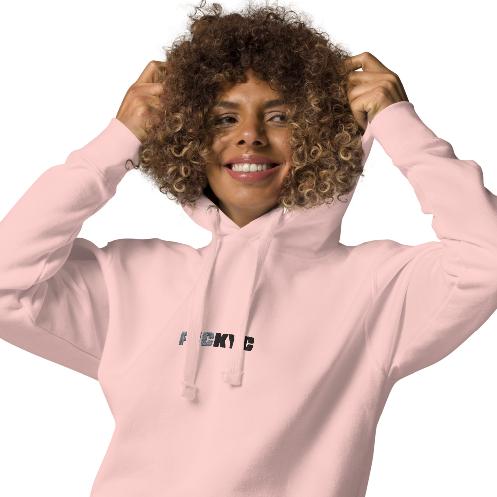 bitcoin hoodie - fuckyc - worn front female - pink