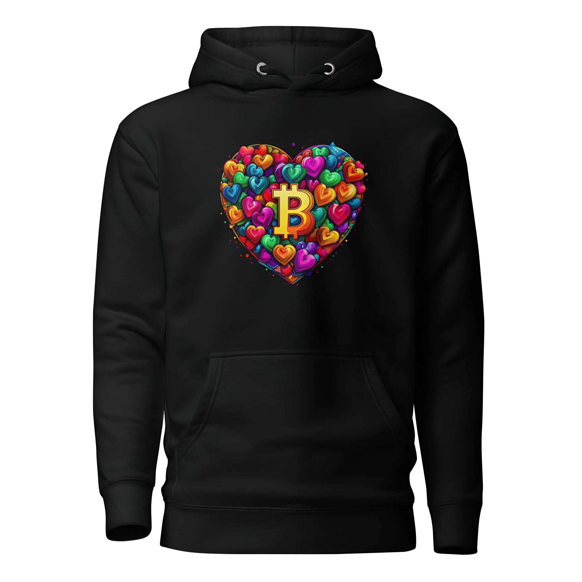 bitcoin hoodie - bitcoin is love - front view - black