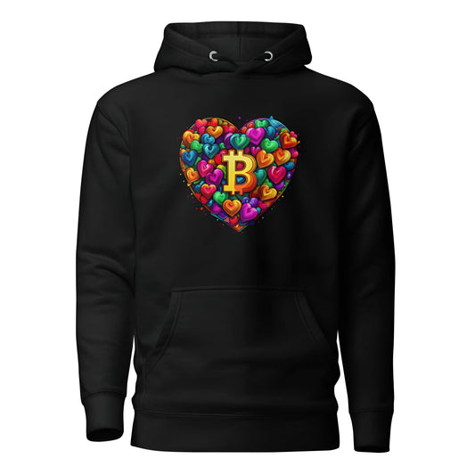 bitcoin hoodie - bitcoin is love - front view - black