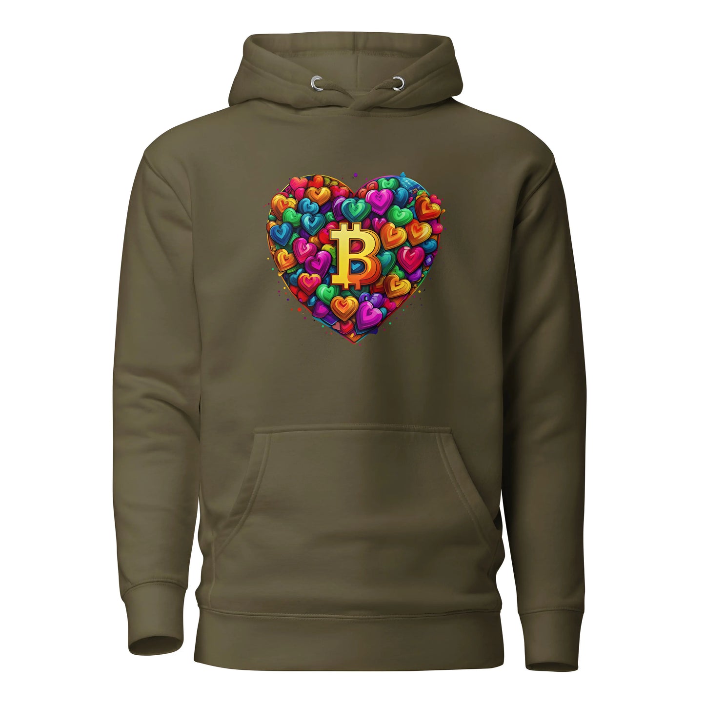 bitcoin hoodie - bitcoin is love - front view - green
