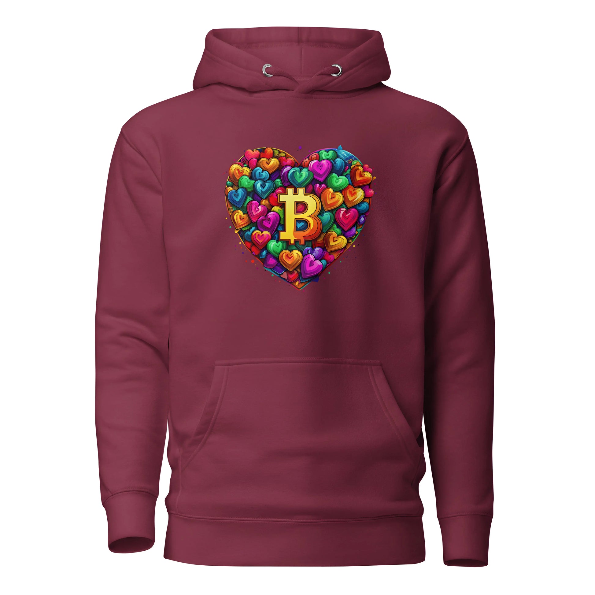 bitcoin hoodie - bitcoin is love - front view - maroon