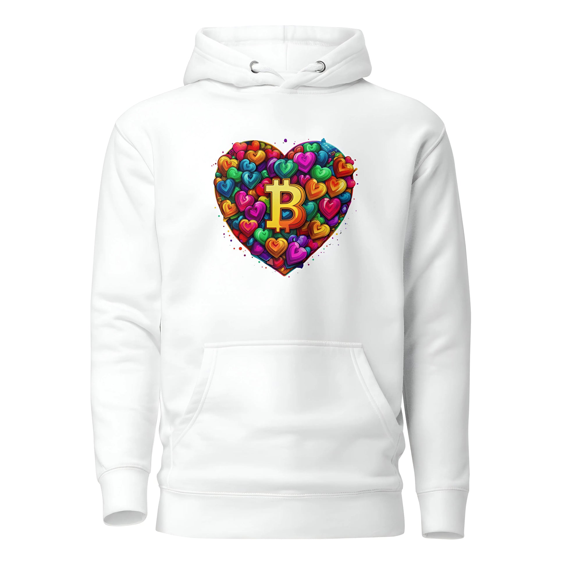 bitcoin hoodie - bitcoin is love - front view - white