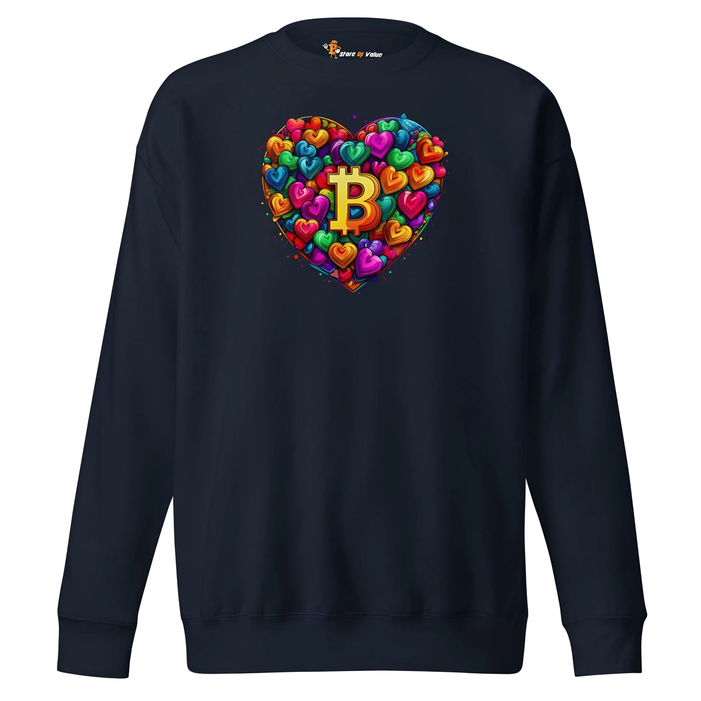 bitcoin sweatshirt - bitcoin is love - front view - navy color