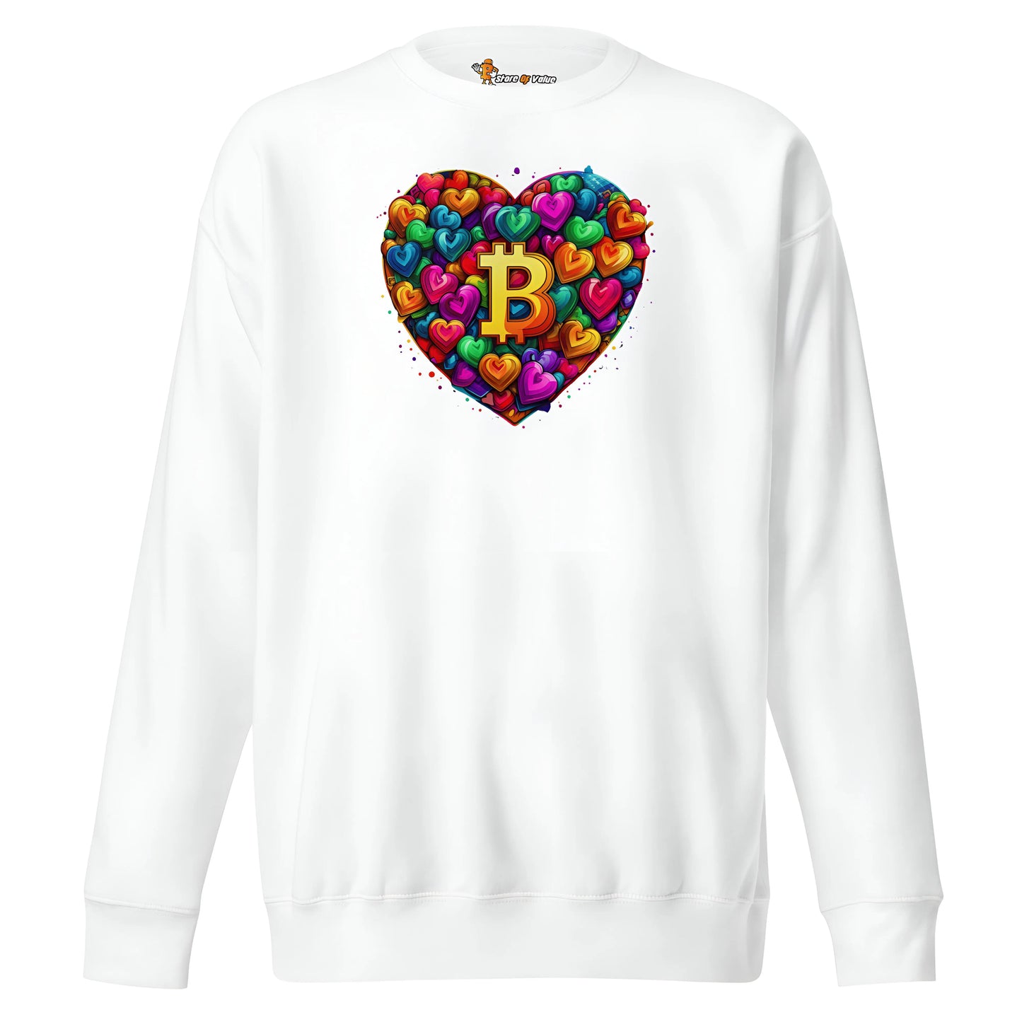 bitcoin sweatshirt - bitcoin is love - front view - white color
