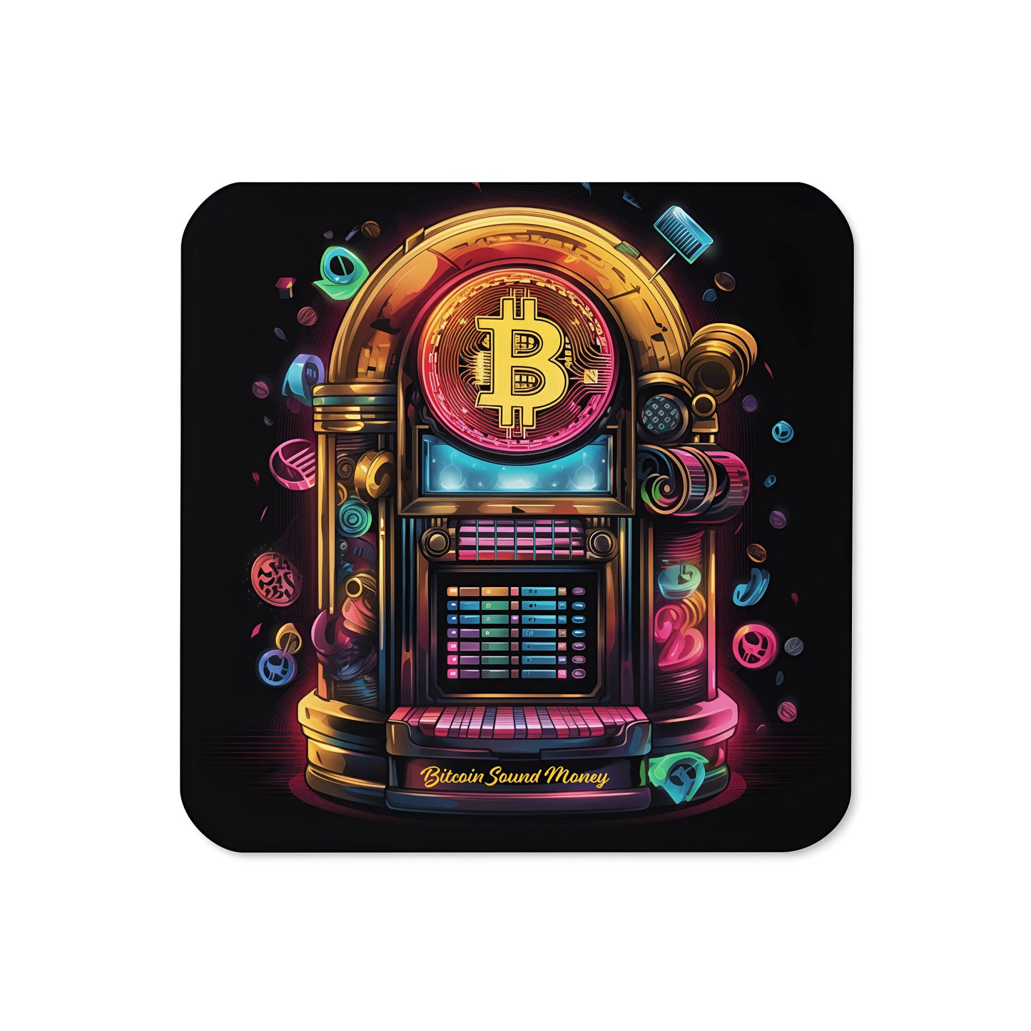 Bitcoin Juke Box Sound Money Bitcoin coaster front view