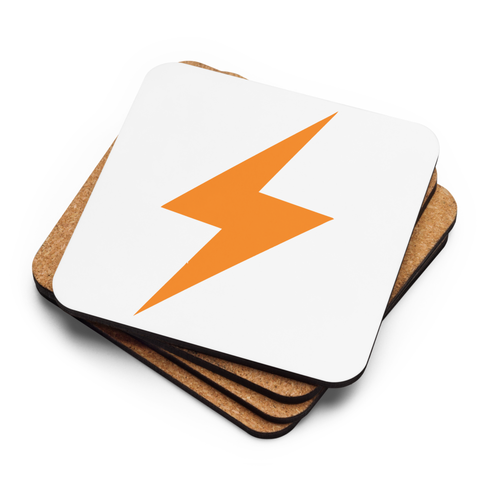 Bitcoin Lightning Symbol Bitcoin coaster stack — cork backs + face up