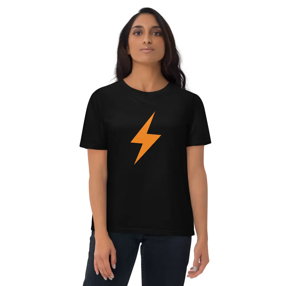 Bitcoin T-Shirt – Bitcoin Lightning Symbol - worn on female model - black