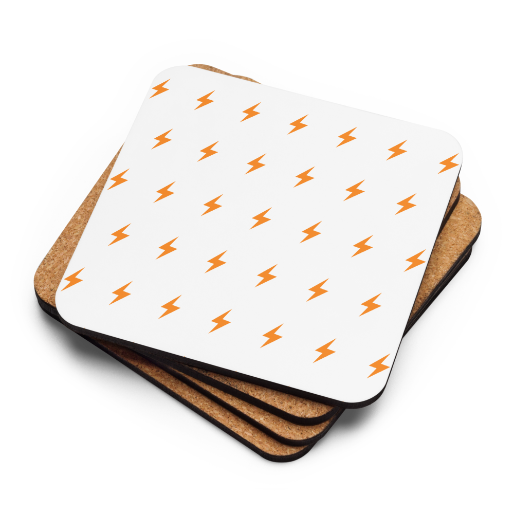 Bitcoin Lightning Symbols Bitcoin coaster stack — cork backs + face up