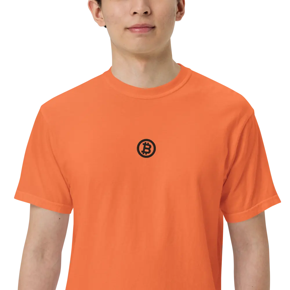 Bitcoin T-Shirt – Bitcoin Logo | Store of Value — black embroidery close-up