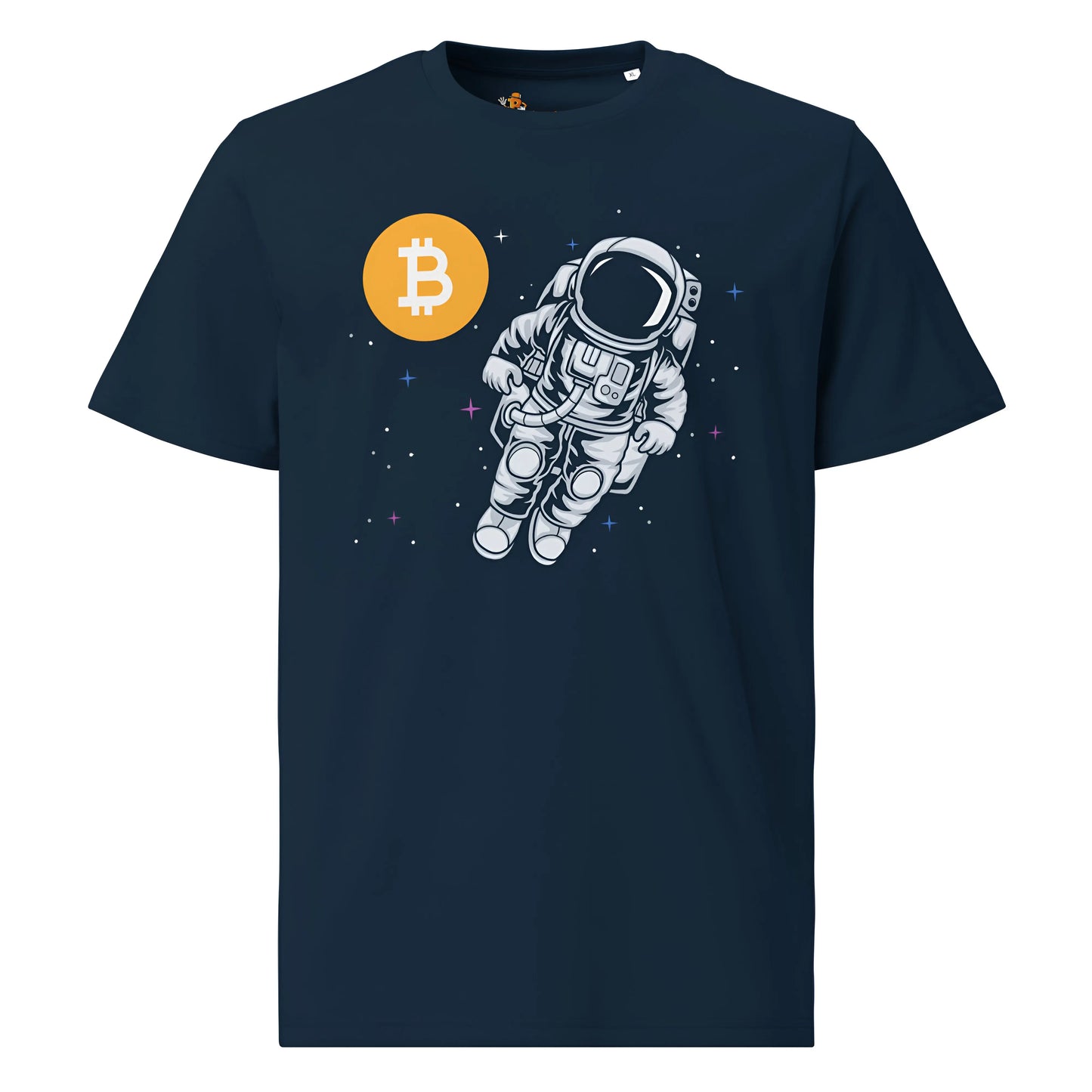 bitcoin t-shirt - bitcoin moonwalker - front view - blue