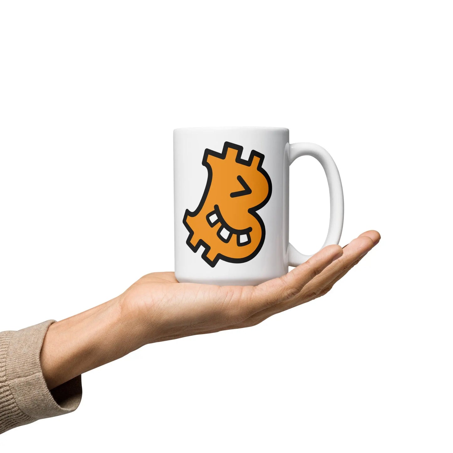 bitcoin mug - b geeky design - hold on hand - 443ml