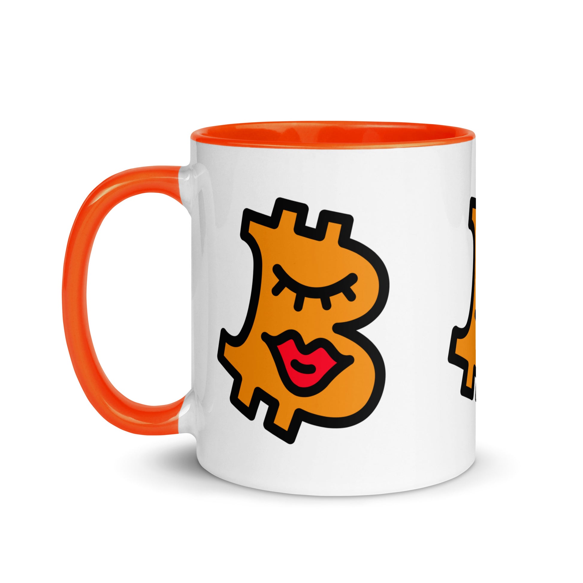 bitcoin mug - be beautiful design - left side view - orange handle