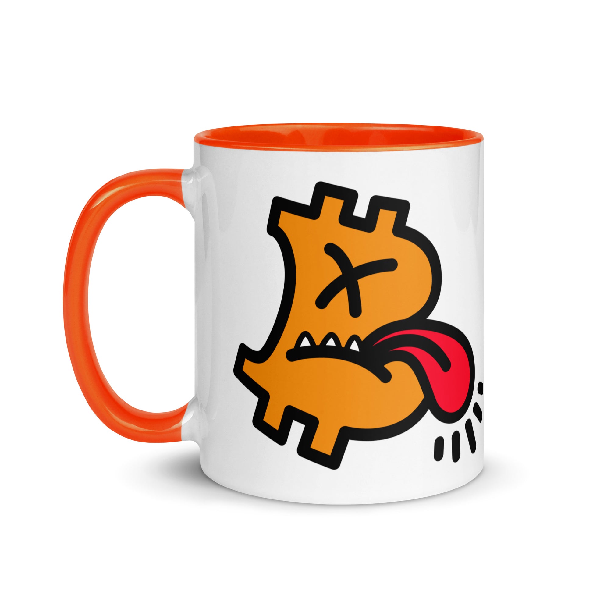 bitcoin mug - be cranky design - left side view - orange handle