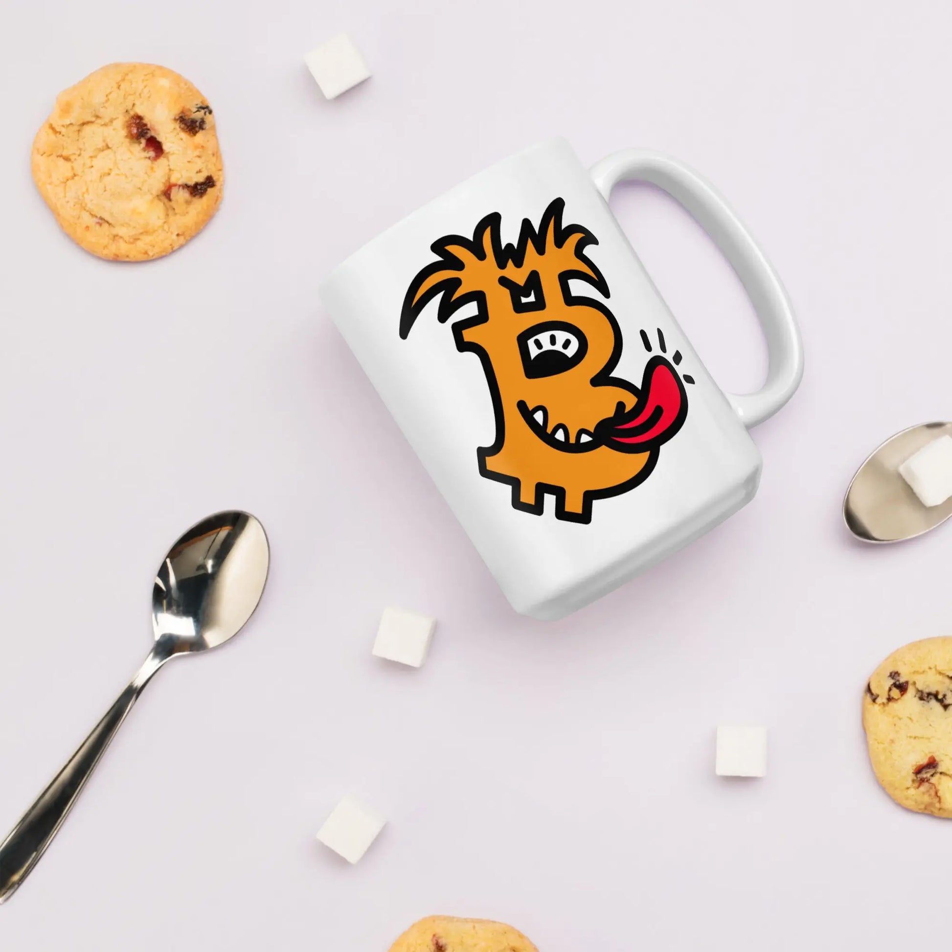 bitcoin mug - be funky design - surrounded by coockies