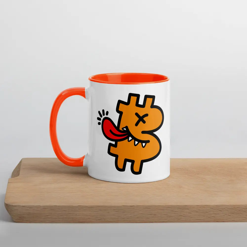 bitcoin mug - be funny - left side view - orange